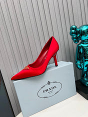 PRADA 26S POINTED TOE PUMPS STILETTO HEEL 80MM IN DARK RED SATIN