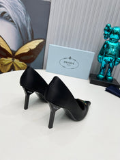 PRADA 26S POINTED TOE PUMPS STILETTO HEEL 80MM IN BLACK SATIN