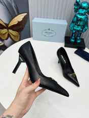 PRADA 26S POINTED TOE PUMPS STILETTO HEEL 80MM IN BLACK CALFSKIN