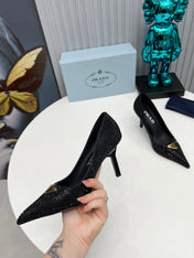 PRADA 26S POINTED TOE PUMPS STILETTO HEEL 80MM IN BLACK CRYSTAL EMBELLISHED