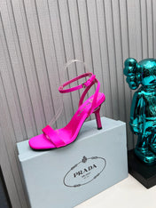 PRADA 26S ANKLE STRAP SANDALS STILETTO HEEL 80MM IN FUCHSIA PINK SATIN