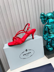 PRADA 26S STRAPPY SANDALS STILETTO HEEL 60MM IN DARK RED SATIN
