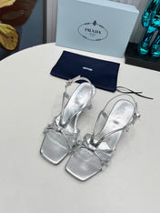PRADA 26S STRAPPY SANDALS STILETTO HEEL 60MM IN SILVER CALFSKIN