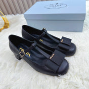 PRADA 26S T-STRAP MARY JANE PUMPS 40MM IN BLACK CALFSKIN WITH BOW