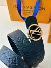 LV 25S BELT 40 MM IN BLACK CALFSKIN WITH GOLD HARDWARE 593263