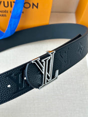 LV 25S BELT 40 MM IN BLACK CALFSKIN WITH SILVER HARDWARE 593266