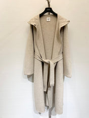 HERMES 25S KNIT HOODED COAT WITH SHEARLING TRIM 216