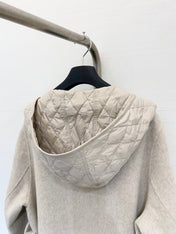 HERMES 25S KNIT HOODED COAT WITH SHEARLING TRIM 216