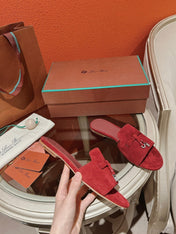 Summer Charms Sandals in Red Suede Maroon Lambskin