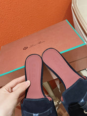 Summer Charms Sandals in Navy Suede Maroon Lambskin