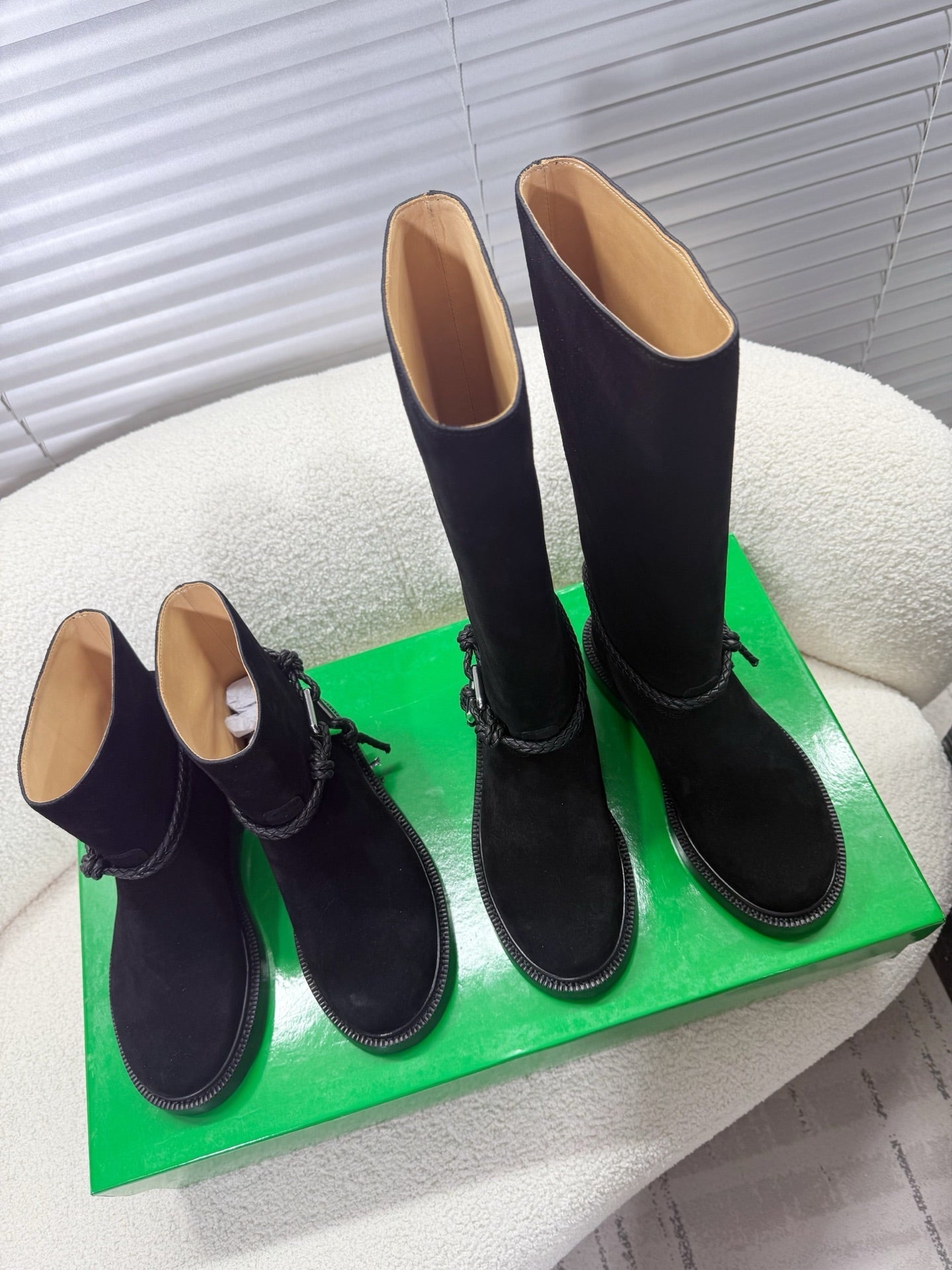 BOTTEGA VENETA 26S ANKLE BOOTS IN BLACK SUEDE WITH ROPE DETAIL