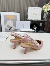 J'ADIOR SLINGBACK PUMP LIGHT PINK CALFSKIN AND EMBROIDERED FABRIC 65 MM
