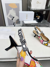 J'ADIOR SLINGBACK PUMP COLORFUL NATURAL RAFFIA AND EMBROIDERED COTTON 65 MM 130844