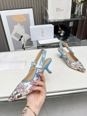 J'ADIOR SLINGBACK PUMP COLORFUL NATURAL RAFFIA AND EMBROIDERED COTTON 65 MM 130845