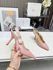 J'ADIOR SLINGBACK PUMP LIGHT PINK CALFSKIN AND EMBROIDERED FABRIC 10 CM