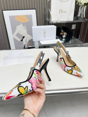 J'ADIOR SLINGBACK PUMP COLORFUL NATURAL RAFFIA AND EMBROIDERED COTTON 10 CM 130857