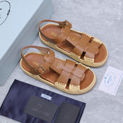 PRADA 26S SANDAL ESPADRILLES IN BROWN CALFSKIN