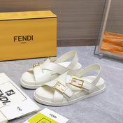 FENDI 26S FLAT SANDALS IN WHITE CALFSKIN