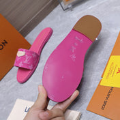 LV 26S FLAT SLIDE SANDALS IN HOT PINK MONOGRAM CANVAS AND CALFSKIN