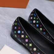 LV 26S BALLET FLATS IN BLACK MULTICOLOR MONOGRAM CALFSKIN WITH BOW