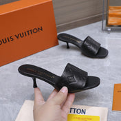 LV 26S 6AM MULE 55MM IN BLACK CALFSKIN EMBOSSED MONOGRAM LOGO