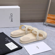 CELINE 26S TRIOMPHE SLIDES IN CREAM WHITE SUEDE