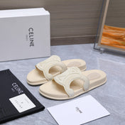 CELINE 26S TRIOMPHE SLIDES IN CREAM WHITE SUEDE
