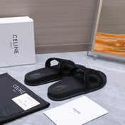 CELINE 26S TRIOMPHE SLIDES IN BLACK SUEDE