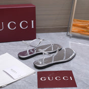 GUCCI 26S INTERLOCKING G THONG SANDALS IN SILVER CALFSKIN