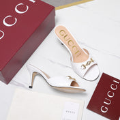 GUCCI 26S HORSEBIT SANDALS 75 MM IN WHITE GG EMBOSSED LEATHER