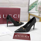 GUCCI 26S HORSEBIT PUMPS 85 MM IN BLACK CANVAS AND CALFSKIN