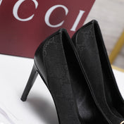 GUCCI 26S HORSEBIT PUMPS 85 MM IN BLACK CANVAS AND CALFSKIN