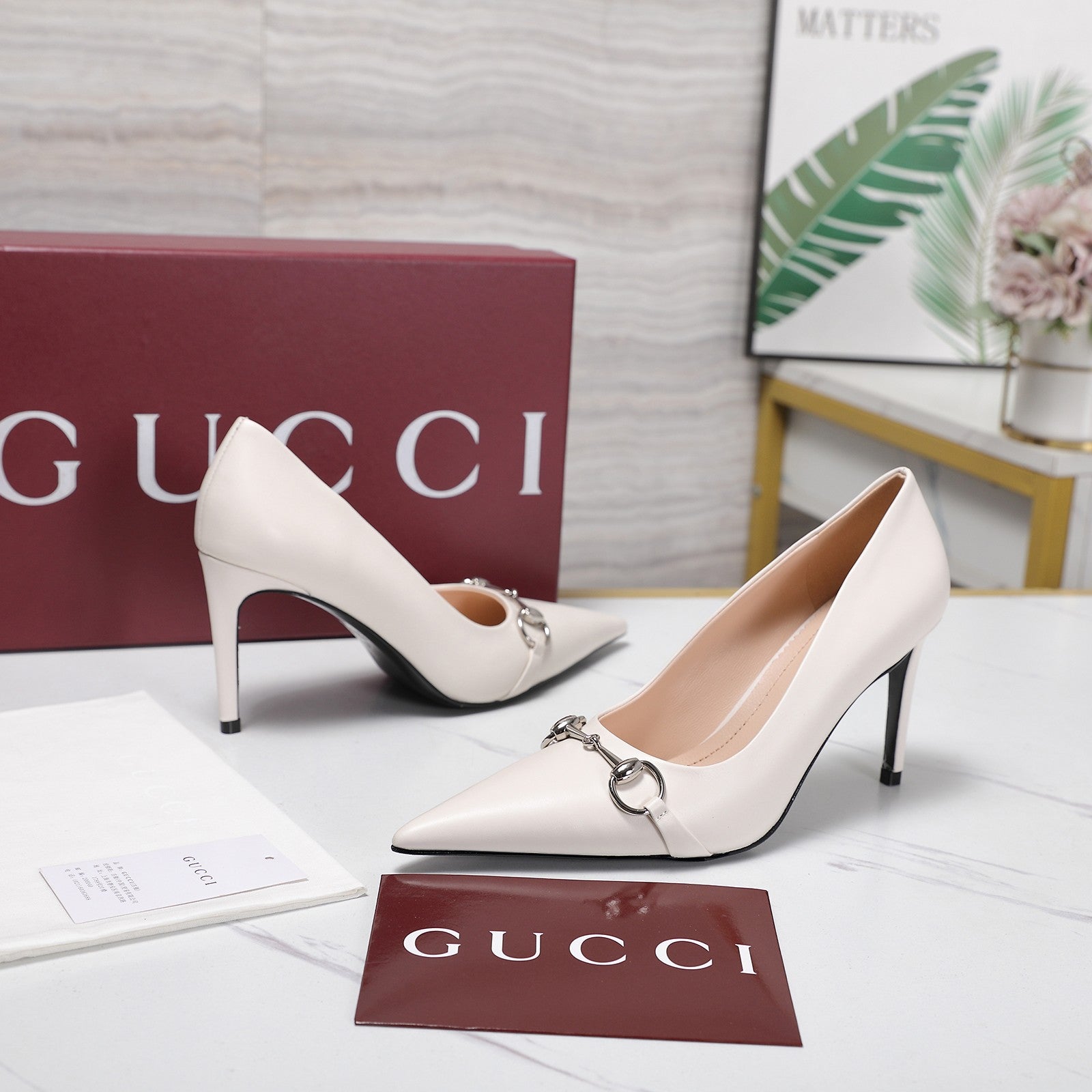 GUCCI 26S HORSEBIT PUMPS 85 MM IN CREAM WHITE CALFSKIN
