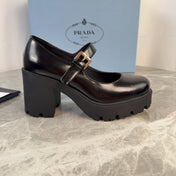 PRADA 26S MARY JANE PUMPS 85 MM IN BLACK CALFSKIN