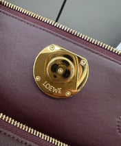 LOEWE 25S MEDIUM MADRID BAG 23 IN DARK WINE CALFSKIN GOLD HARDWARE