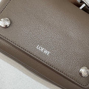 LOEWE 25S PEBBLE BAG 20 IN DARK TAUPE CALFSKIN SILVER HARDWARE