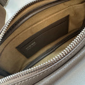 LOEWE 25S PEBBLE BAG 20 IN DARK TAUPE CALFSKIN SILVER HARDWARE