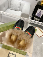 HORSEBIT MULE WITH WEB IN BLACK CALFSKIN MIX MINK FUR
