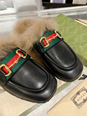 HORSEBIT MULE WITH WEB IN BLACK CALFSKIN MIX MINK FUR