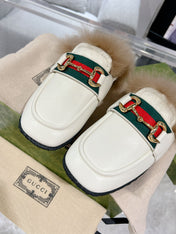 HORSEBIT MULE WITH WEB IN WHITE CALFSKIN MIX MINK FUR