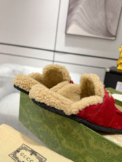 HORSEBIT MULE IN RED SUEDE AND FLEECE LINING