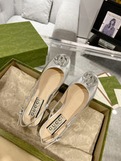 GG CRYSTALS SLINGBACK BALLET SILVER CALFSKIN
