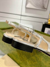 GG CRYSTALS SLINGBACK BALLET SILVER CALFSKIN