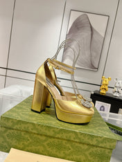 GG CRYSTALS PLATFORM PUMPS METALLIC GOLD CALFSKIN