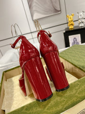 GG CRYSTALS PLATFORM PUMPS SCARLET CALFSKIN