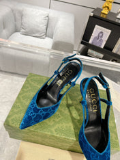 GG SLINGBACK HIGH HEEL PUMP AZURE VELVET