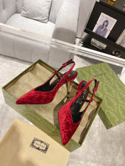 GG SLINGBACK HIGH HEEL PUMP CHERRY VELVET