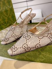 GG CRYSTALS SLINGBACK PUMP CREAM FABRIC
