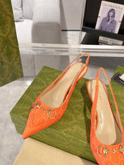GG MID-HEELED SLINGBACK 4.5 CM IN ORANGE CANVAS