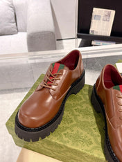 GG LACE-UP LOAFER WITH WEB IN CARAMEL BROWN SHINY LEATHER